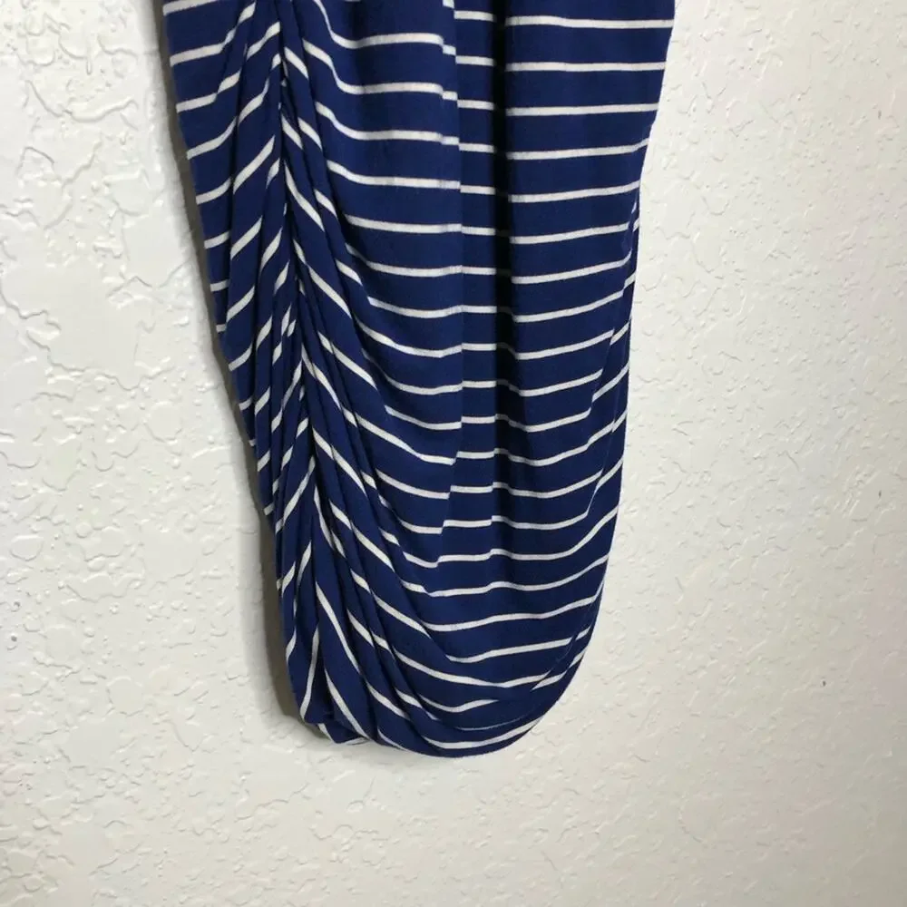 Athleta blue white striped ruched skirt racerback tank midi dress size Medium